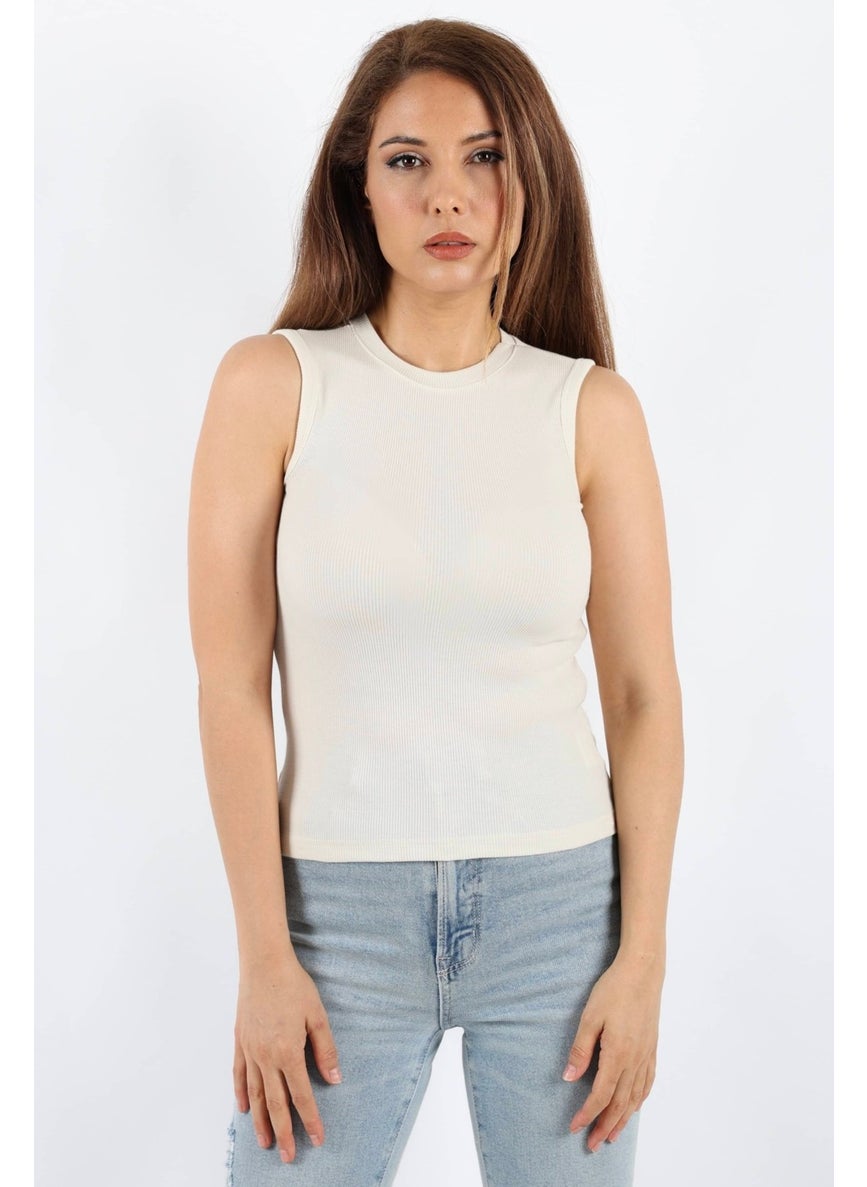 Ritnice - Women's Closed Collar Cotton Cream Straight Sleeve Ribbed Athlete - Image 1