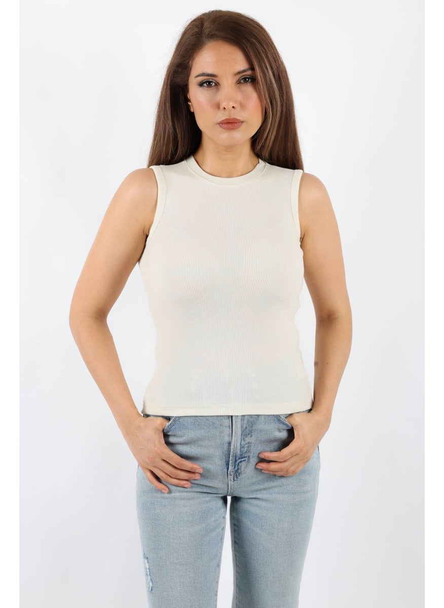 Ritnice - Women's Closed Collar Cotton Cream Straight Sleeve Ribbed Athlete - Image 1
