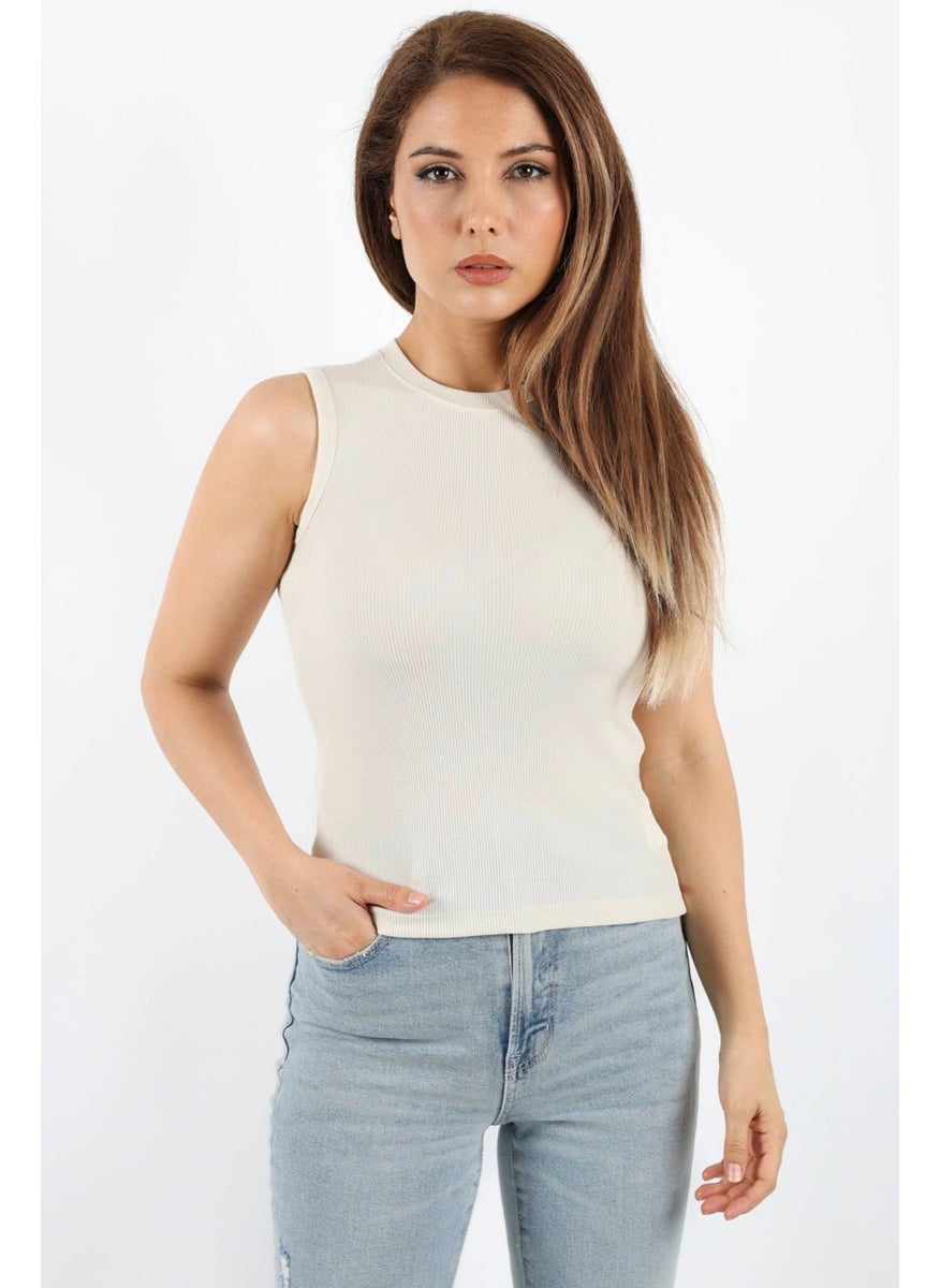 Ritnice - Women's Closed Collar Cotton Cream Straight Sleeve Ribbed Athlete - Image 1