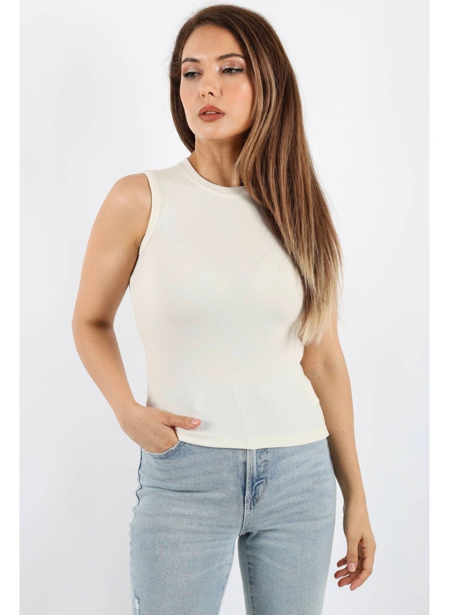 Ritnice - Women's Closed Collar Cotton Cream Straight Sleeve Ribbed Athlete - Image 1