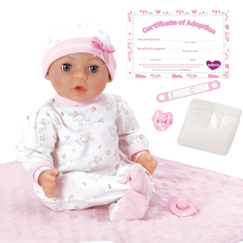 Adora 16 Inch Girl Baby Doll with Accessories Pink Matching 9Piece Set Including a Pacifier Hospital Bracelet Diaper and More Gift for Toddlers Ages 3 Adoption Babies Collection Hope - Image 4