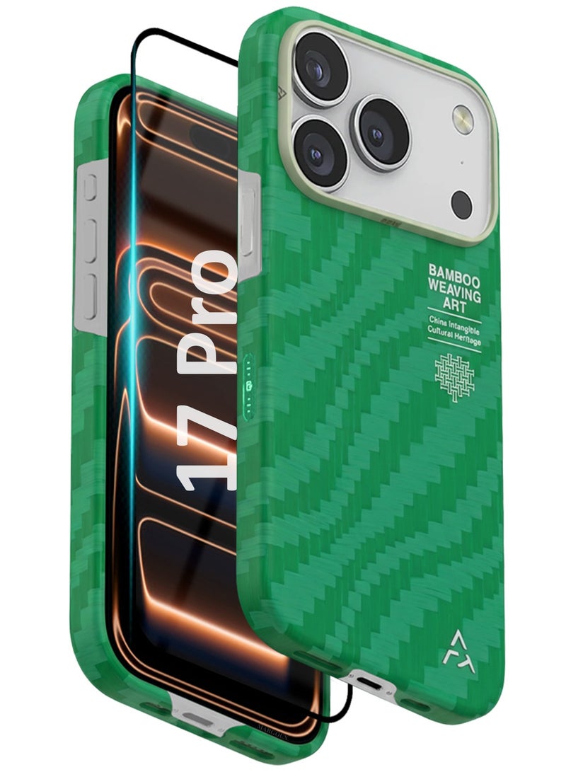 AIRITY Bamboo Fiber Protective Case for iPhone 17 Pro – Ultra Durable, Lightweight & Premium Design with Screen Protector Green - Image 1