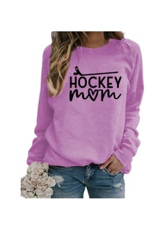 Hockey Mom Printed Crewneck Sweatshirt Oversized Purple (black font)