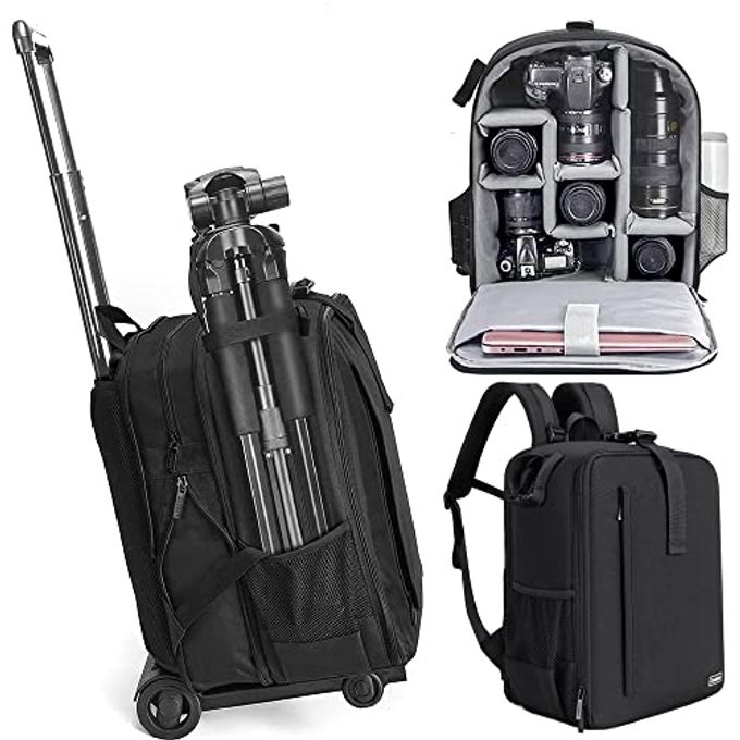 Cwatcun Camera Backpack Trolley Case Bag With Tripod Holder Anti-Theft Waterproof Camera Bag Fits 15.6' Laptop For Canon Nikon Sony Dslr Slr Camera For Women Men Photographer - Image 4