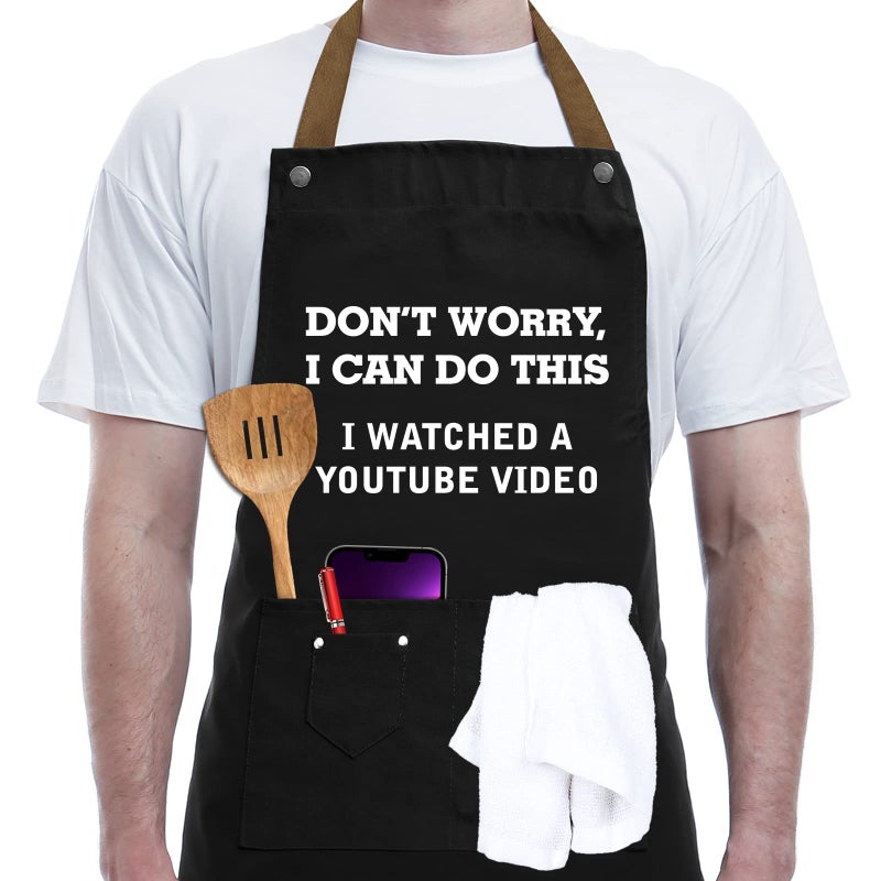 REHAVE Gifts for Mom  Dad  Mother 's Day Father 's Day Dad Gifts from Daughter Son  Funny Gift for Husband  Boyfriend  Brother  Uncle  Men Unique Birthday Present - BBQ Cooking Chef Apron with 3 Pockets - Image 1
