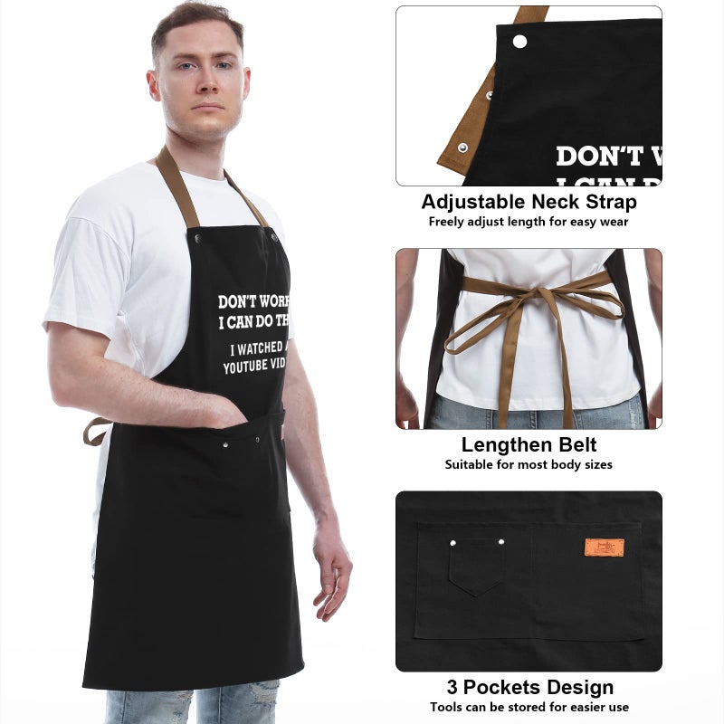 REHAVE Gifts for Mom  Dad  Mother 's Day Father 's Day Dad Gifts from Daughter Son  Funny Gift for Husband  Boyfriend  Brother  Uncle  Men Unique Birthday Present - BBQ Cooking Chef Apron with 3 Pockets - Image 3