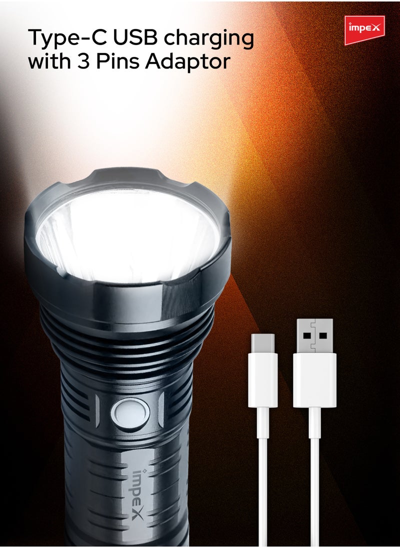 Impex - Rechargeable LED Flashlight-High Bright LED Torch ,20W, 6600mAh Battery, 1500 Lumens, Portable Design,2-Year Warranty(Ultra X20) - Image 1