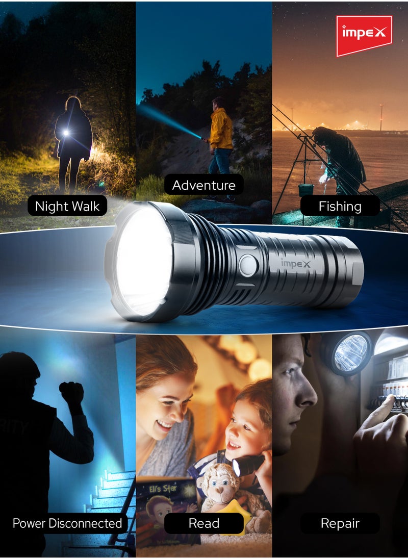 Impex - Rechargeable LED Flashlight-High Bright LED Torch ,20W, 6600mAh Battery, 1500 Lumens, Portable Design,2-Year Warranty(Ultra X20) - Image 1