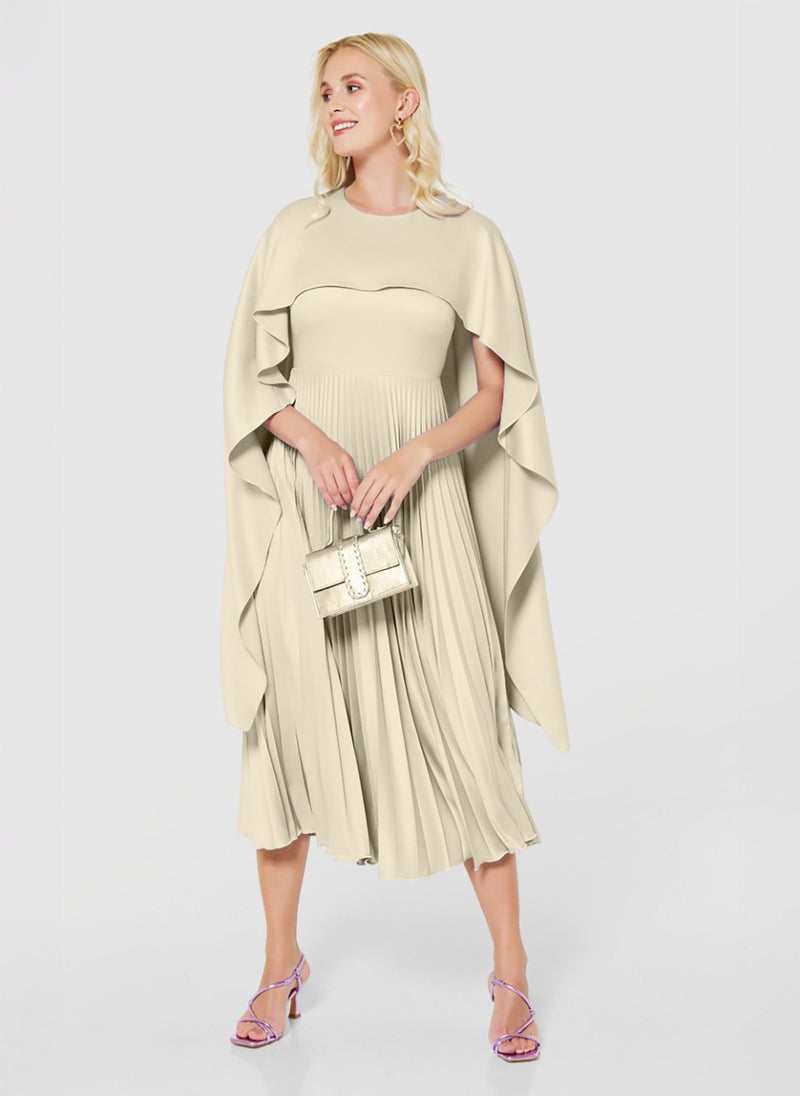 Closet London - Gold Pleated Cape Dress - Image 1