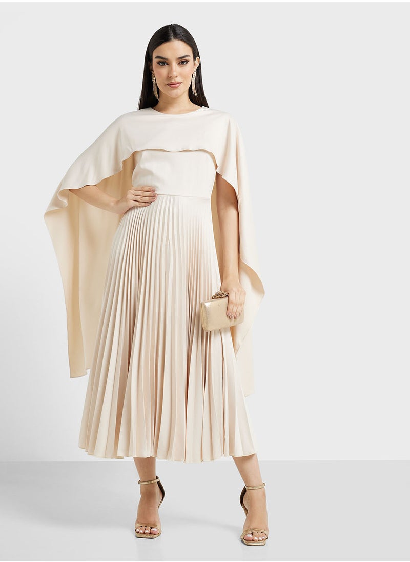 Closet London - Gold Pleated Cape Dress - Image 1
