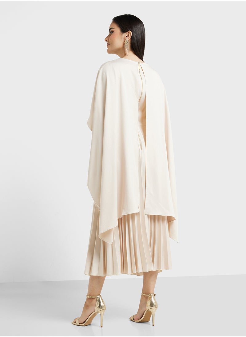 Closet London - Gold Pleated Cape Dress - Image 1