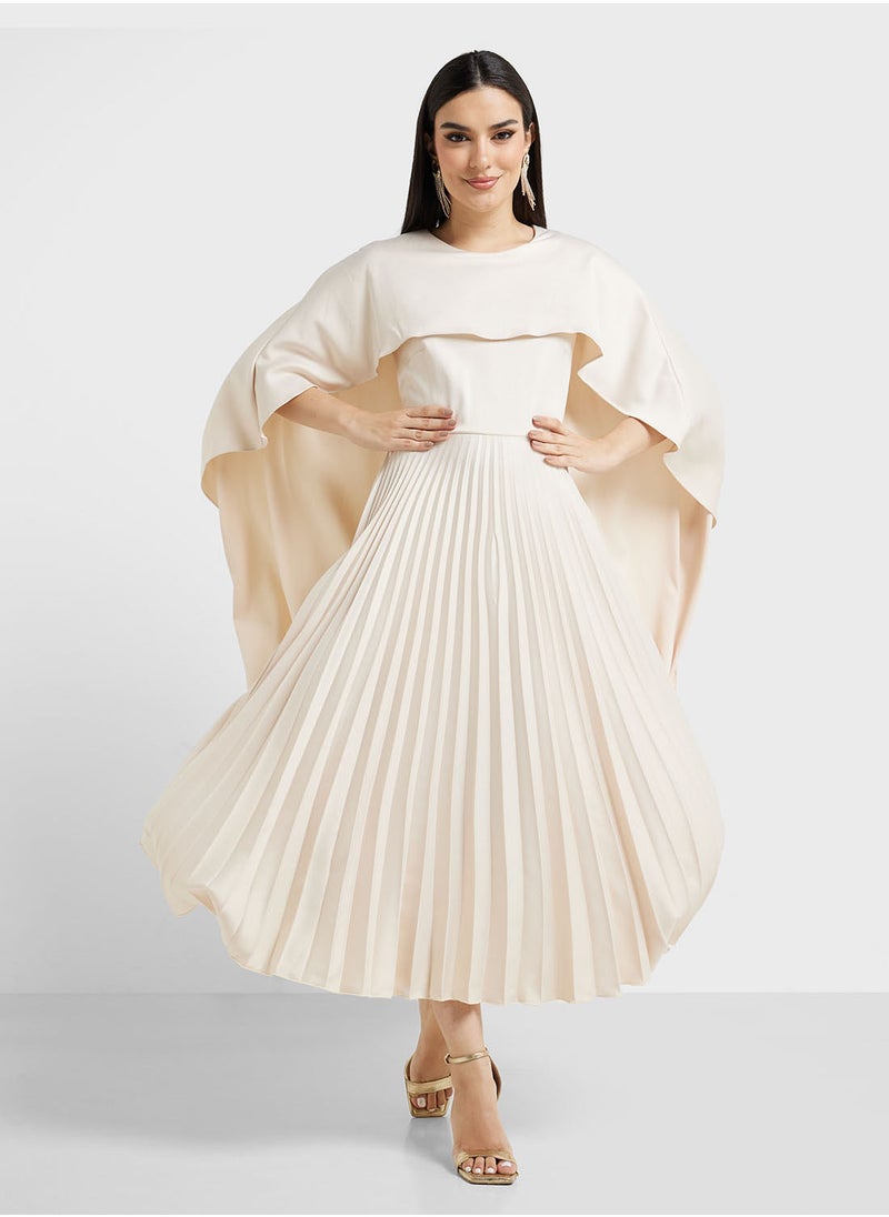 Closet London - Gold Pleated Cape Dress - Image 1