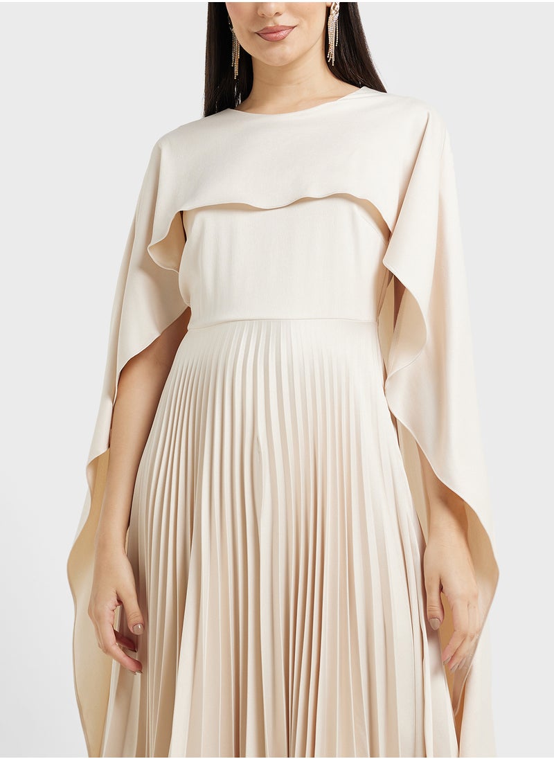 Closet London - Gold Pleated Cape Dress - Image 1