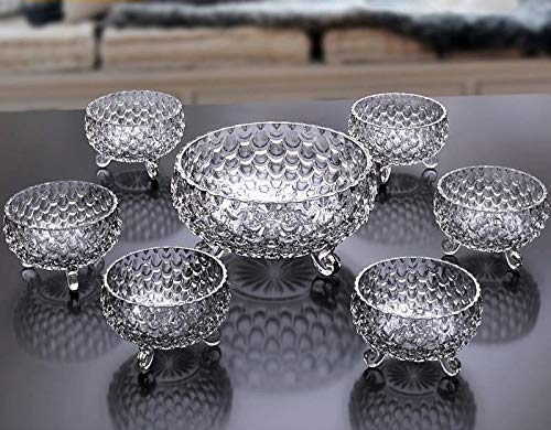 Red-Rubby Red-Rubby Glass Serving Bowls Set, 7 pcs Dessert Bowl Set | Glassware Tableware Serving Bowl Set for Ice-Cream, Fruit, Candy, Pasta, Salad, Sugar 1 Big Bowl,6 Small Bowl - Image 2