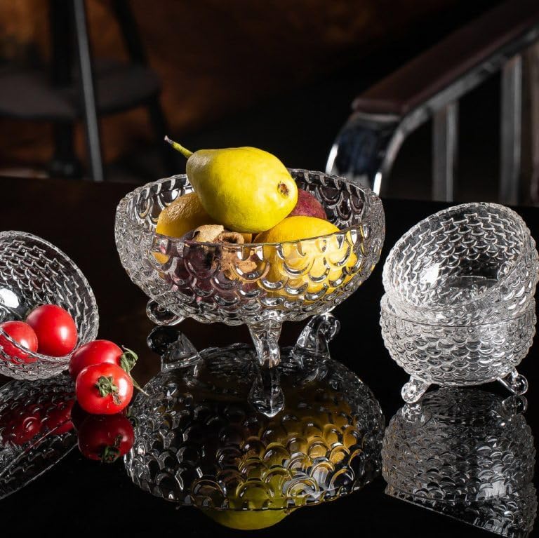 Red-Rubby Red-Rubby Glass Serving Bowls Set, 7 pcs Dessert Bowl Set | Glassware Tableware Serving Bowl Set for Ice-Cream, Fruit, Candy, Pasta, Salad, Sugar 1 Big Bowl,6 Small Bowl - Image 4