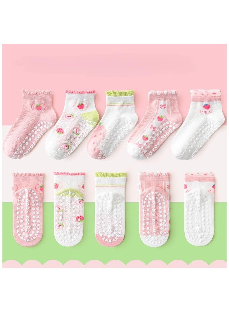 5 Pairs Per Set Children's Instep Mesh Breathable, Socks With Anti Slip Design, Cartoon Boat Socks  - Image 1