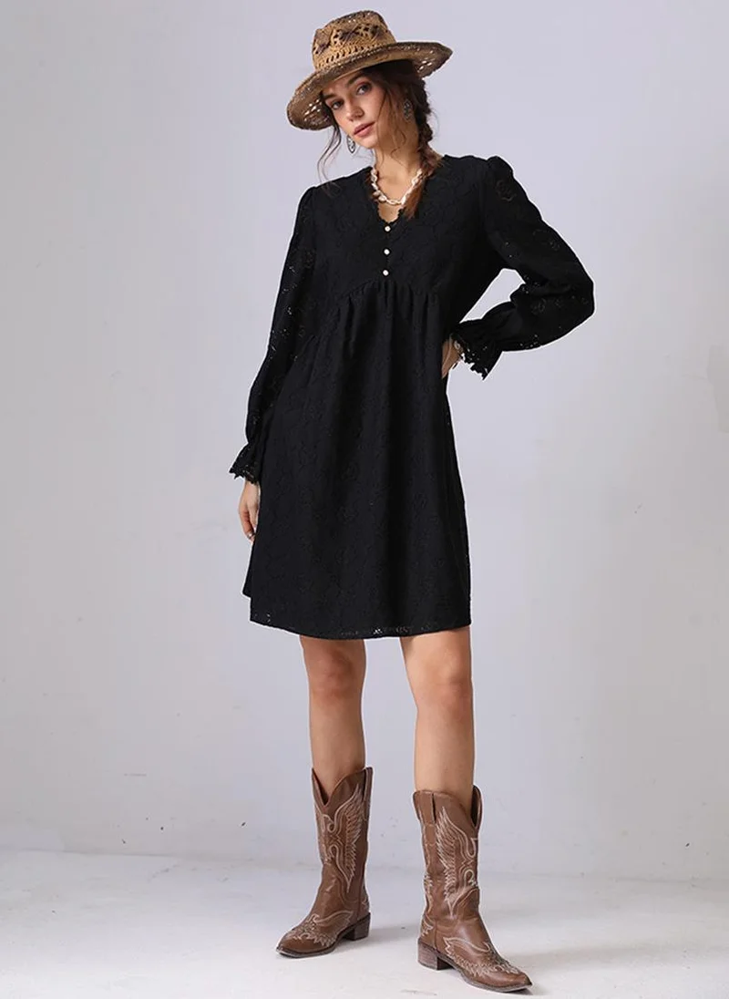 YUNIQEE Black A-Line V-Neck Above Knee Dress