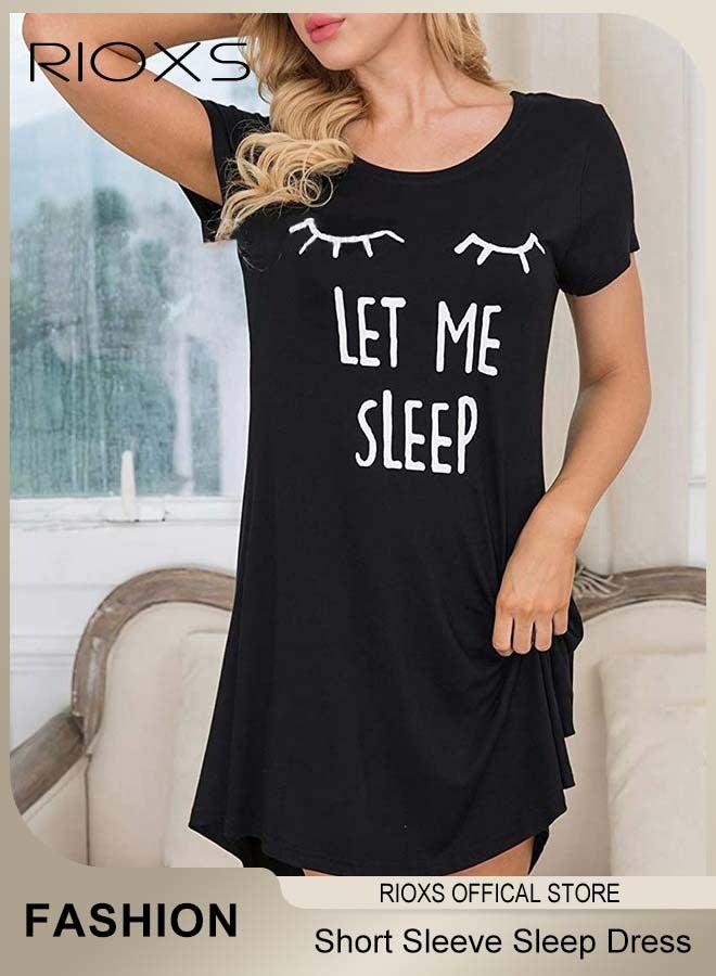 RIOXS Women's Short Sleeve Sleep Dress Pajama Dress Summer Printed Summer Shirt Dress Sleepwear - Image 1