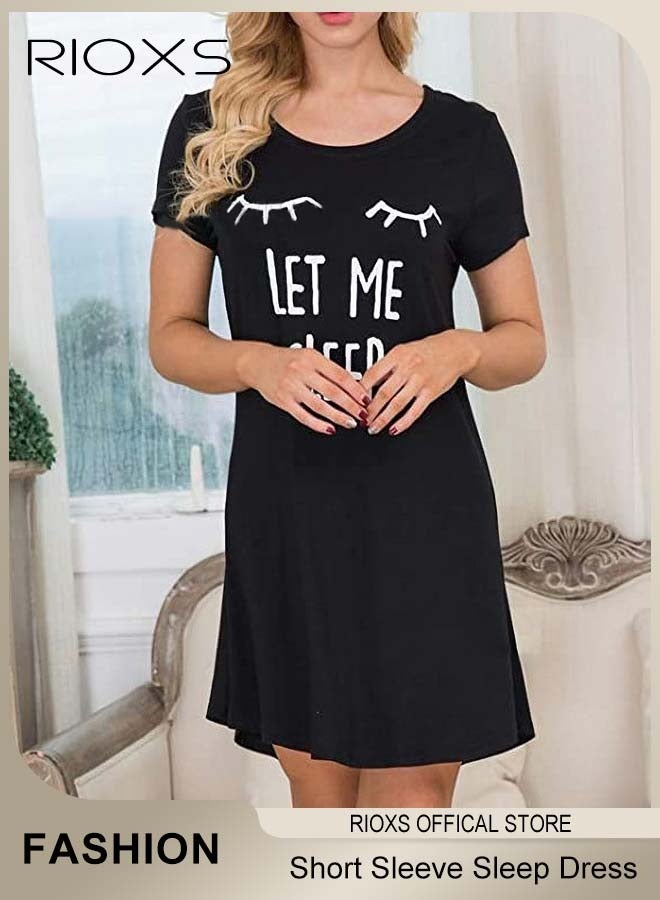RIOXS Women's Short Sleeve Sleep Dress Pajama Dress Summer Printed Summer Shirt Dress Sleepwear - Image 2