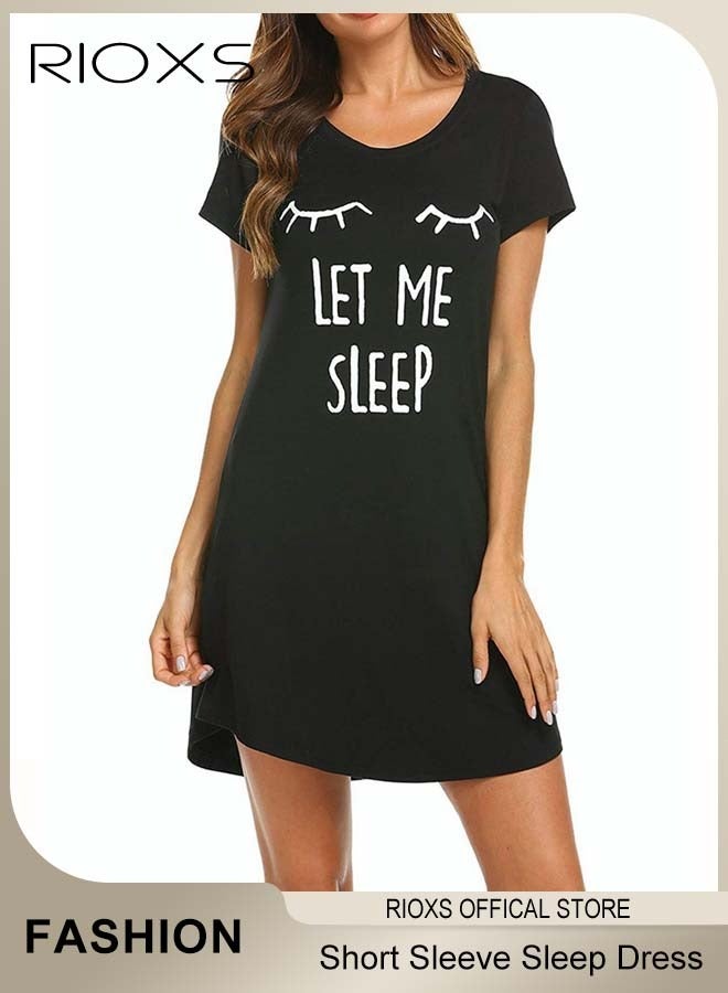 RIOXS Women's Short Sleeve Sleep Dress Pajama Dress Summer Printed Summer Shirt Dress Sleepwear - Image 4
