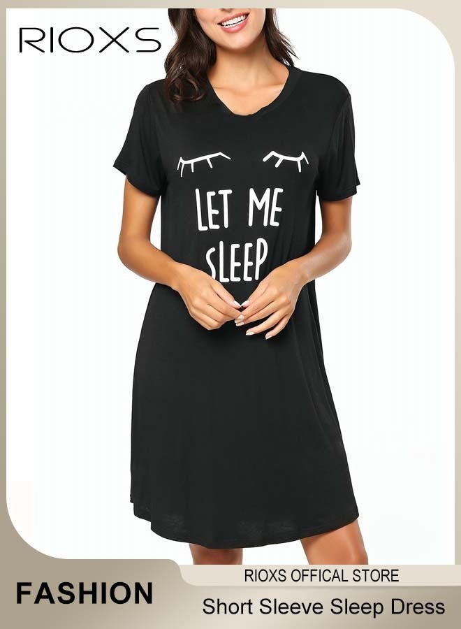 RIOXS Women's Short Sleeve Sleep Dress Pajama Dress Summer Printed Summer Shirt Dress Sleepwear - Image 5