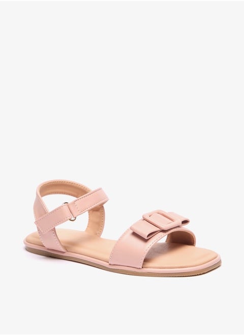 Girls Buckle Accent Flat Sandals with Hook and Loop Closure