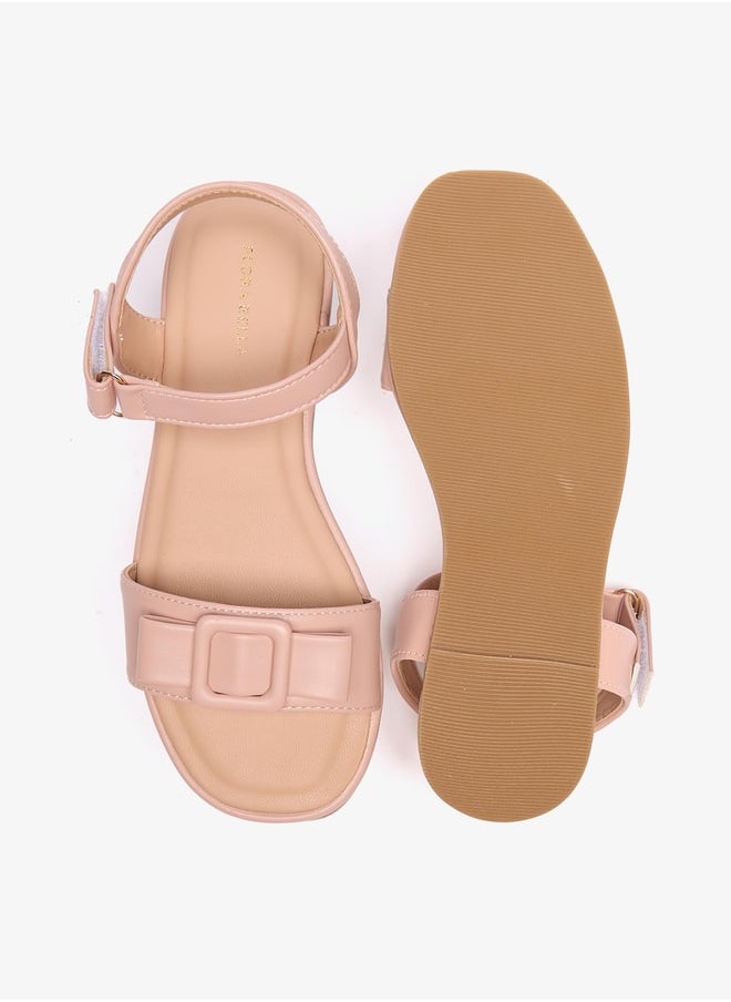 Flora Bella By Shoexpress Girls Buckle Accent Flat Sandals with Hook and Loop Closure  - Image 4