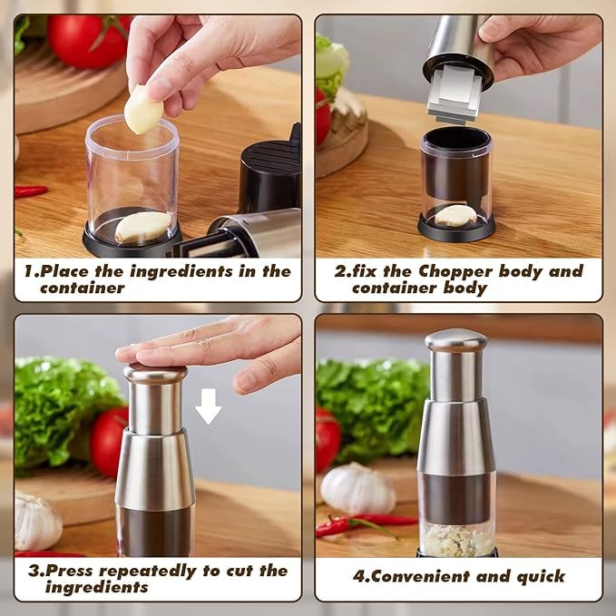 VPGS Manual Pressed Chopper Pressed Garlic Chopper Stainless Steel Onion Cutter and Vegetables Chopper Multifunctional Pressed Garlic Chopper Food Cutter - Image 4