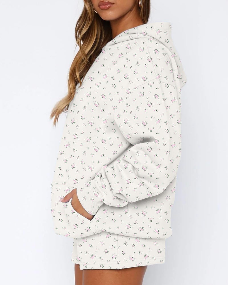 BAIGRAM Women Oversized Ditsy Floral Fleece Hoodies Snowflake Print Hooded Sweatshirt 2025 Y2K Aesthetic Fall Pullover - Image 2
