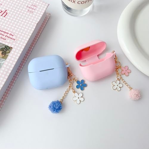 OTOPO Cute Pink Case for Samsung Galaxy Buds 3/3 Pro/3 FE Cover for Girl Women with Pom pom Flower Keychain & Cleaner Pen, Soft Silicone Galaxy Bud Pro 3/Buds3/Bud 3 FE Protective Cover Skin - Image 5
