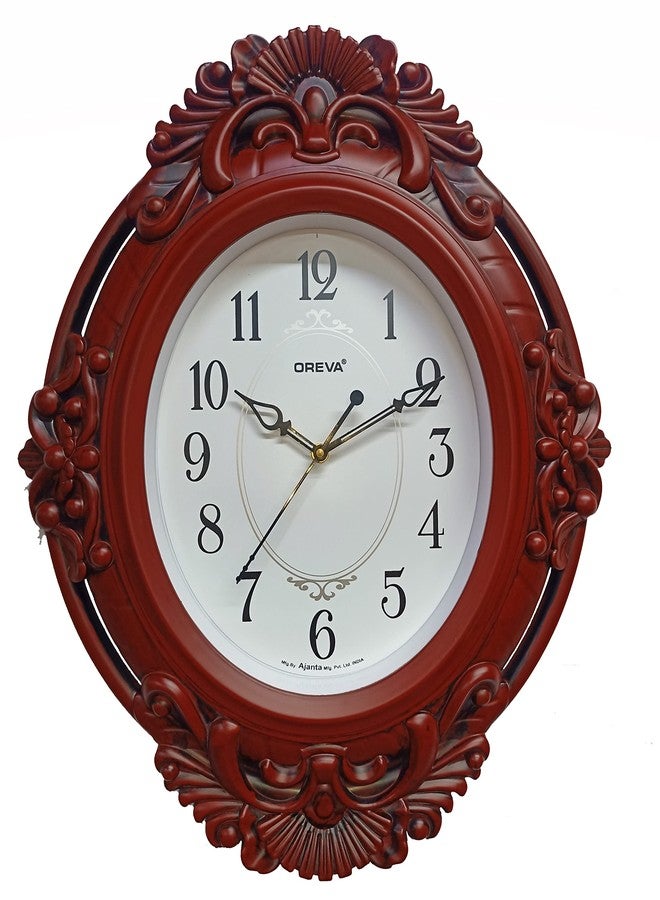 OREVA Plastic Wooden Look Unique Design Sweep Silent Wall Clock (40 x 5 x 50 cm, Cola, AQ-7437SS) - Image 1