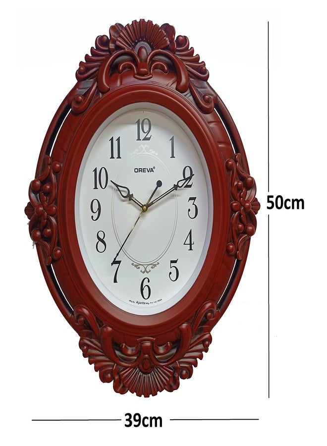 OREVA Plastic Wooden Look Unique Design Sweep Silent Wall Clock (40 x 5 x 50 cm, Cola, AQ-7437SS) - Image 2