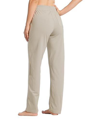 Willit سروال رياضي نسائي من قطن ويليت بفتحة سفلية للسيدات، سروال يوغا رياضي، سروال مريح بأرجل مستقيمة مع جيوب، كاكي M - Image 5