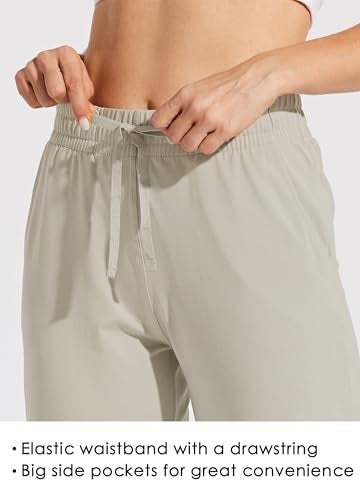 Willit سروال رياضي نسائي من قطن ويليت بفتحة سفلية للسيدات، سروال يوغا رياضي، سروال مريح بأرجل مستقيمة مع جيوب، كاكي M - Image 4