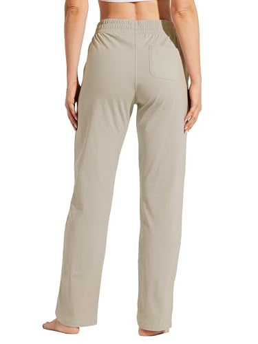 Willit سروال رياضي نسائي من قطن ويليت بفتحة سفلية للسيدات، سروال يوغا رياضي، سروال مريح بأرجل مستقيمة مع جيوب، كاكي M - Image 2