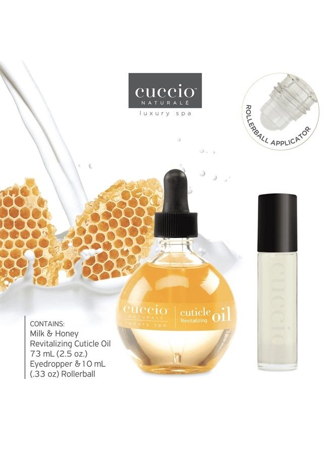 Cuccio مجموعة زيت تجديد البشرة من ناتشرال - توفر ترطيبًا مكثفًا - تجدد وتقوي الأظافر - تعزز صحة البشرة - أداة توزيع سهلة الاستخدام - حليب وعسل - قطعتان - Image 3
