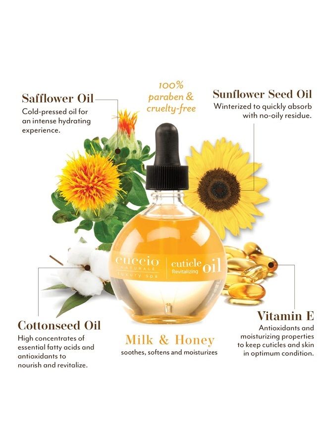 Cuccio مجموعة زيت تجديد البشرة من ناتشرال - توفر ترطيبًا مكثفًا - تجدد وتقوي الأظافر - تعزز صحة البشرة - أداة توزيع سهلة الاستخدام - حليب وعسل - قطعتان - Image 2