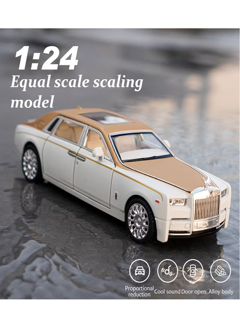 داي كاست 1:24 متوافقة مع لعبة سيارة رولز رويس فانتوم النموذجية، سيارة لعبة من سبائك الزنك قابلة للسحب للخلف مع صوت وضوء، أبواب قابلة للفتح للأطفال والكبار (ذهبي) - Image 1