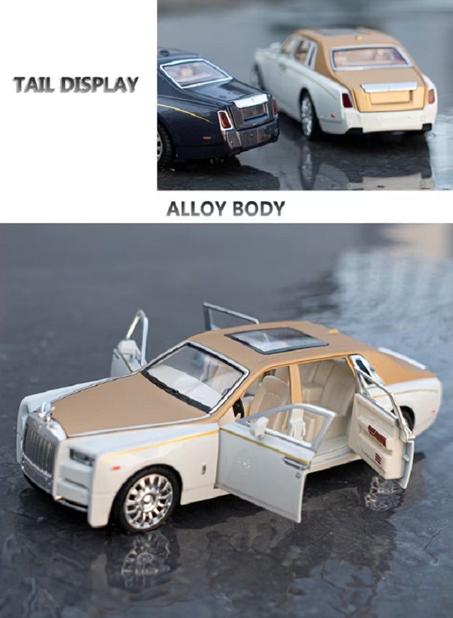 داي كاست 1:24 متوافقة مع لعبة سيارة رولز رويس فانتوم النموذجية، سيارة لعبة من سبائك الزنك قابلة للسحب للخلف مع صوت وضوء، أبواب قابلة للفتح للأطفال والكبار (ذهبي) - Image 2