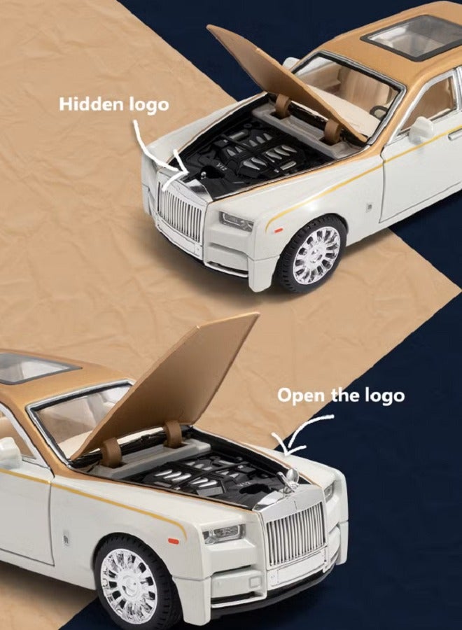 داي كاست 1:24 متوافقة مع لعبة سيارة رولز رويس فانتوم النموذجية، سيارة لعبة من سبائك الزنك قابلة للسحب للخلف مع صوت وضوء، أبواب قابلة للفتح للأطفال والكبار (ذهبي) - Image 4