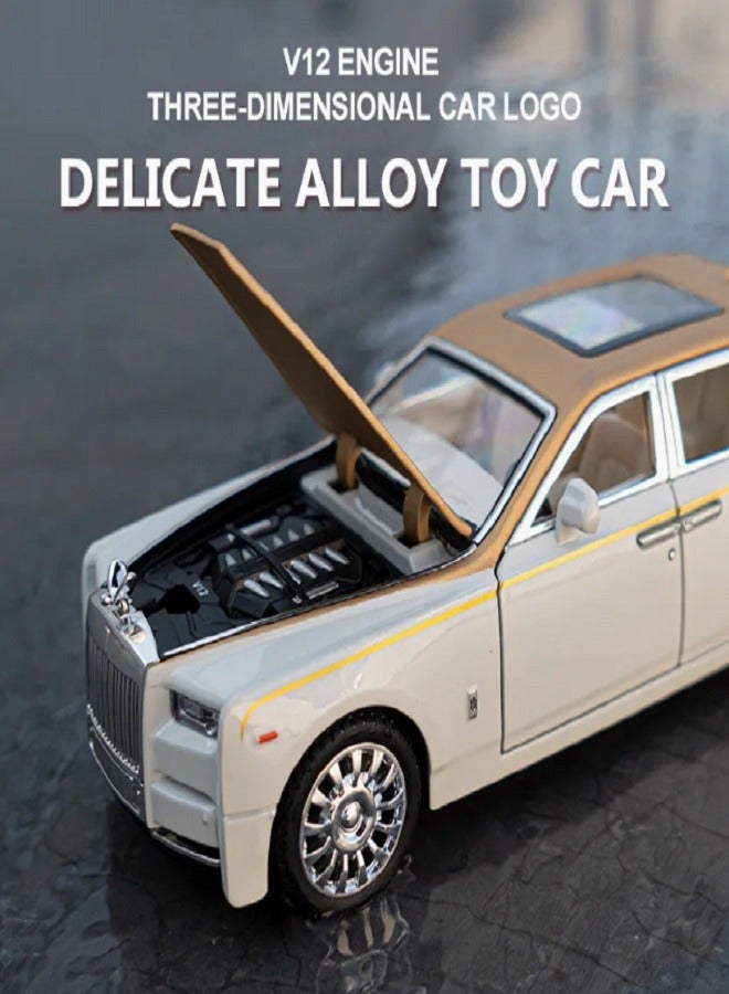 داي كاست 1:24 متوافقة مع لعبة سيارة رولز رويس فانتوم النموذجية، سيارة لعبة من سبائك الزنك قابلة للسحب للخلف مع صوت وضوء، أبواب قابلة للفتح للأطفال والكبار (ذهبي) - Image 3