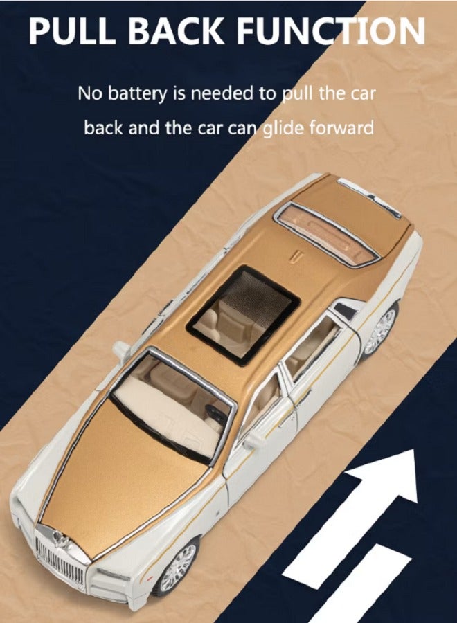 داي كاست 1:24 متوافقة مع لعبة سيارة رولز رويس فانتوم النموذجية، سيارة لعبة من سبائك الزنك قابلة للسحب للخلف مع صوت وضوء، أبواب قابلة للفتح للأطفال والكبار (ذهبي) - Image 5