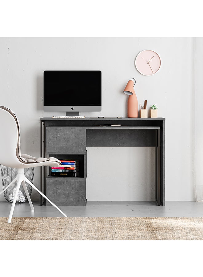 Mourah Home Badau Modern Lshaped Working Table With Storage – Metal Legs Compact Industrial Design Office/Study Desk With 3Cube Open Shelf – 37.2X77X110 Cm Retro Grey - Image 1