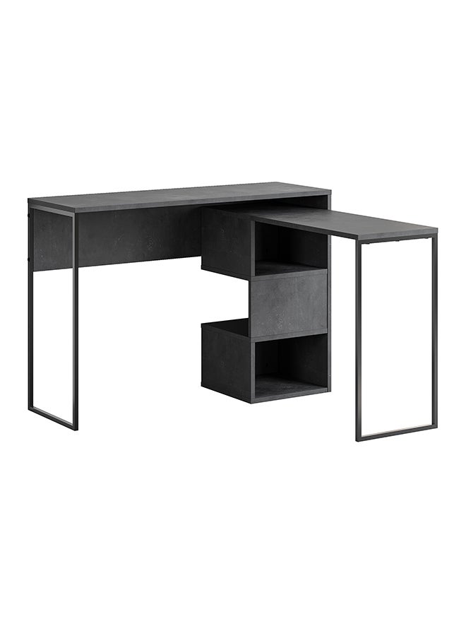 Mourah Home Badau Modern Lshaped Working Table With Storage – Metal Legs Compact Industrial Design Office/Study Desk With 3Cube Open Shelf – 37.2X77X110 Cm Retro Grey - Image 4