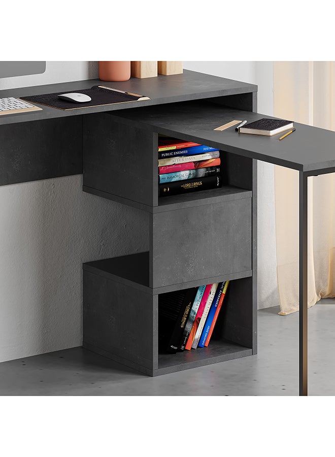 Mourah Home Badau Modern Lshaped Working Table With Storage – Metal Legs Compact Industrial Design Office/Study Desk With 3Cube Open Shelf – 37.2X77X110 Cm Retro Grey - Image 3