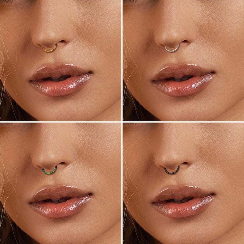 Jstyle 5Pcs 316L Surgical Steel Septum Rings Nose Rings Hoop 16G 18G 20G Hinged Clicker Hoop Nose Rings for Women Men Cartilage Hoop Earring Lip Helix Rook Tragus Conch Septum Nose Piercing Jewelry - Image 4