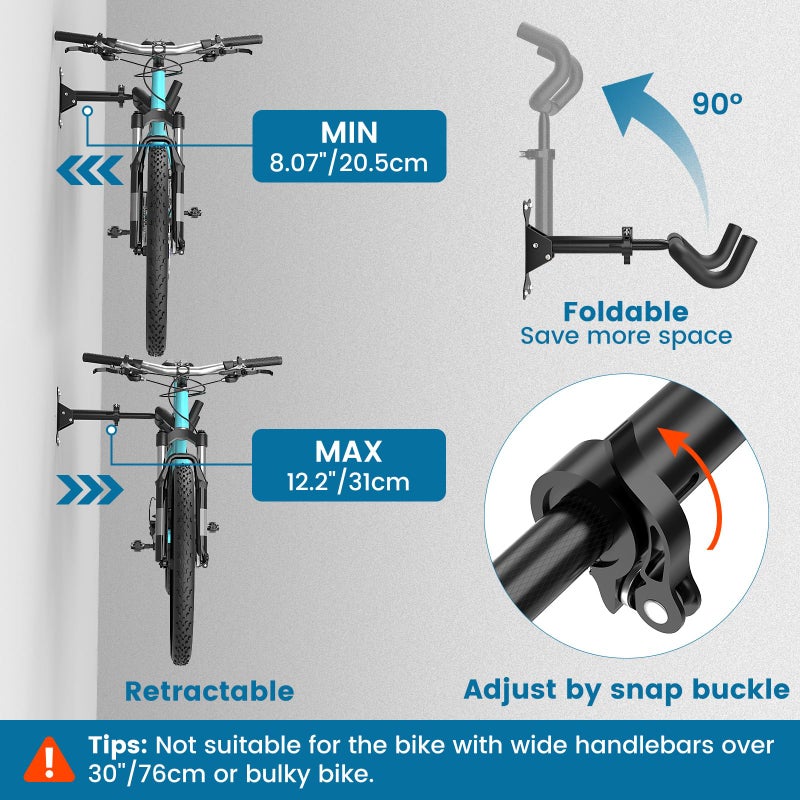 Housolution Bike Wall Mount - [1 Pack] EVA Foam Padded up to 48.5 lbs, Carbon Steel, Valve Mechanism, Heavy-Duty Adjustable Bike Wall Hanger for Road, Mountain and Hybrid Bikes, Garage & Apartment - Image 3