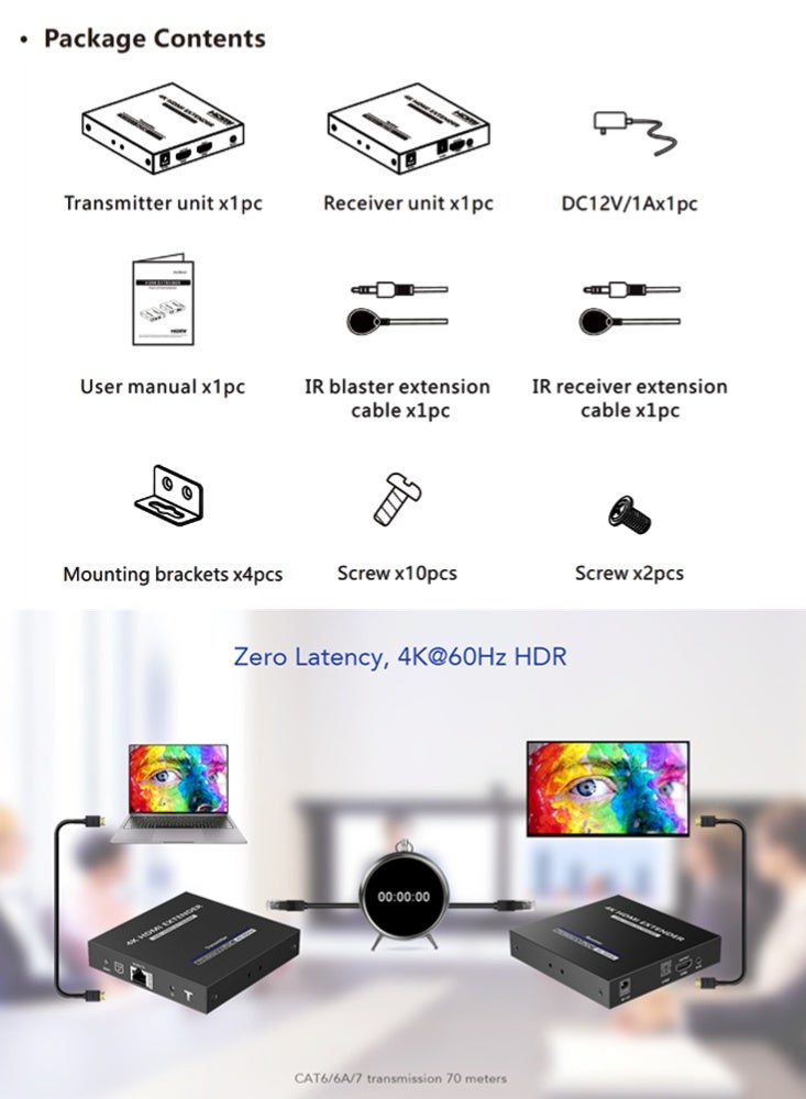 لينكينج موسع HDMI لمسافة 70 متر عبر CAT6 بدقة 4K@60Hz رقم LKV676P-I من Lenkeng - Image 4
