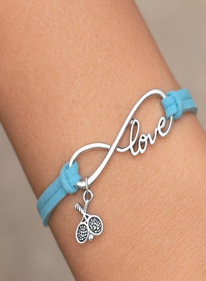 Sportybella Infinity Love Tennis Bracelet for Women - Adjustable Blue Suede Cord with Tennis Racket Charm - Sports Jewelry Gift - Image 3
