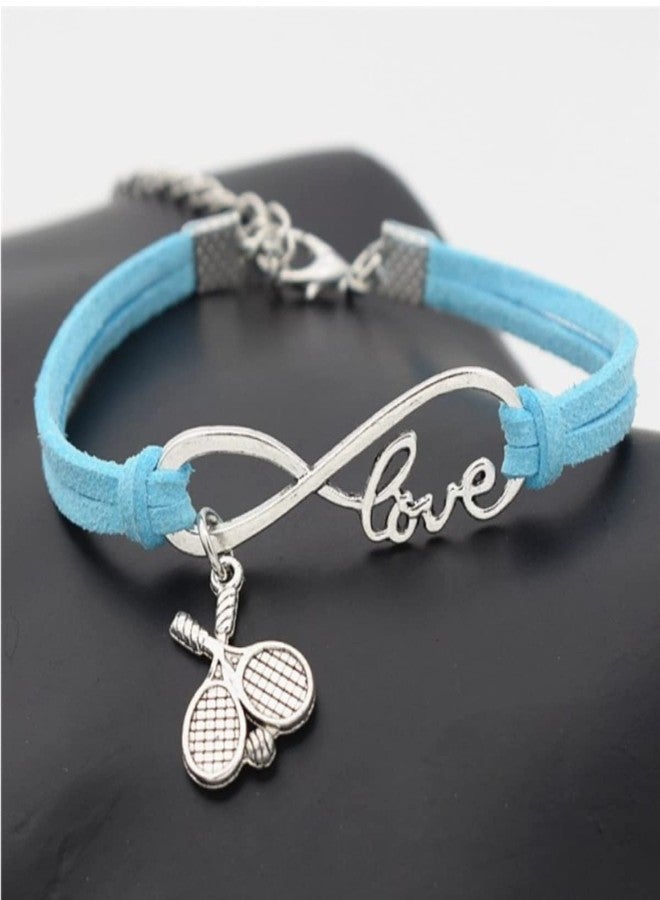 Sportybella Infinity Love Tennis Bracelet for Women - Adjustable Blue Suede Cord with Tennis Racket Charm - Sports Jewelry Gift - Image 2